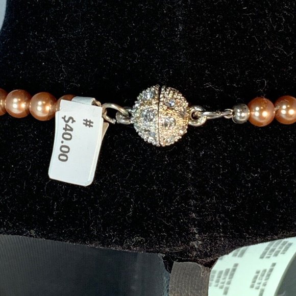 Gold Tone Faux Pearl, Iridescent Champagne Beaded Necklace (NA59) - Picture 3 of 5